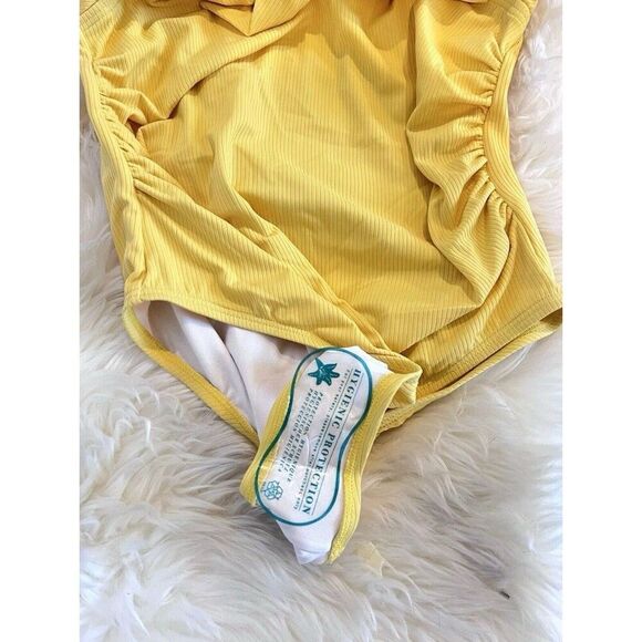PinkBlush Women’s Yellow Ribbed Front Knot One-Piece Maternity Swimsuit Size M - Picture 10 of 12